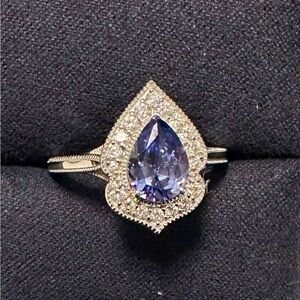 Elegant Lab Created Diamond and Tanzanite Teardrop Ring